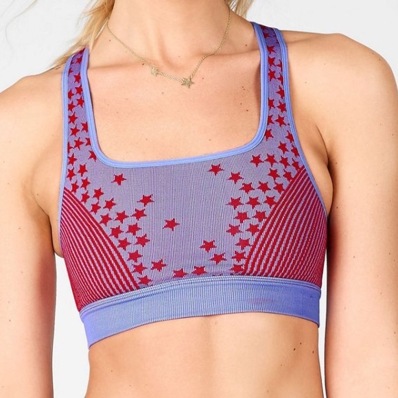 Fabletics Other - Fabletics “Crystal Blue and Lipstick Red” Star Sports Bra. Size large.  NWOT.